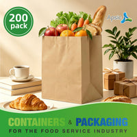 APSIC Kraft Paper Bags w/ Handles 13x9x16, 200 Pack (PB-08)