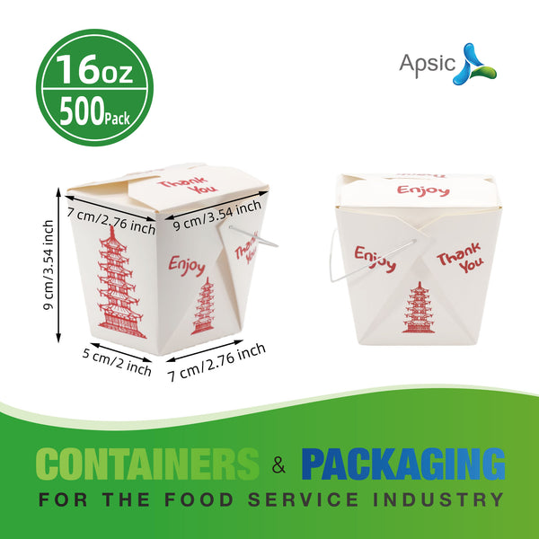 APSIC 16 oz Asian Paper Oyster Pail (Take-Out Box) w/ Wire Handle, 500 Count - PBW-16