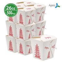 APSIC 26 oz Asian Paper Oyster Pail (Take-Out Box) w/ Wire Handle, 500 Count - PBW-26