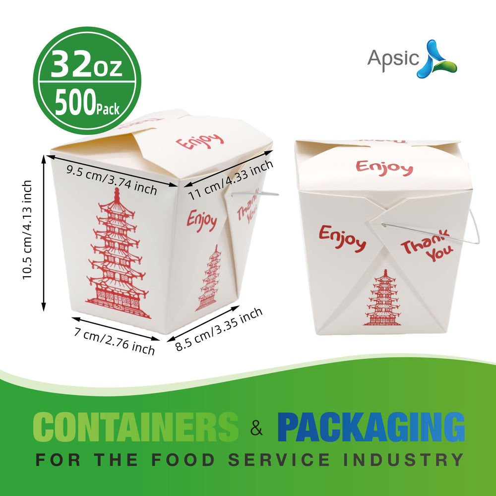 APSIC 32 oz Asian Paper Oyster Pail (Take-Out Box) w/ Wire Handle, 500 Count - PBW-32
