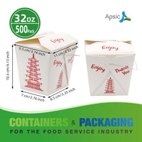 APSIC 32 oz Asian Paper Oyster Pail (Take-Out Box) w/ Wire Handle, 500 Count - PBW-32