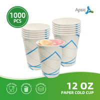 APSIC 12 oz Paper Cold Cup - For Cold Drinks & Slush - 1000 Count