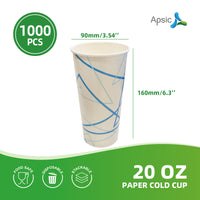 APSIC 20 oz Paper Cold Cup - Spacious & Refreshing - 1000 Count