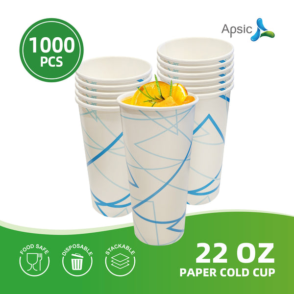 APSIC 22 oz Paper Cold Cup - Ideal for Smoothies - 1000 Count