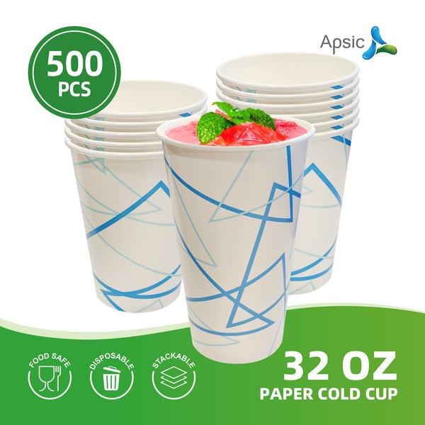 APSIC 32 oz Paper Cold Cup - Large Cold Drink Serving - 500 Count