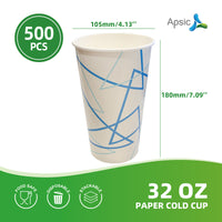 APSIC 32 oz Paper Cold Cup - Large Cold Drink Serving - 500 Count