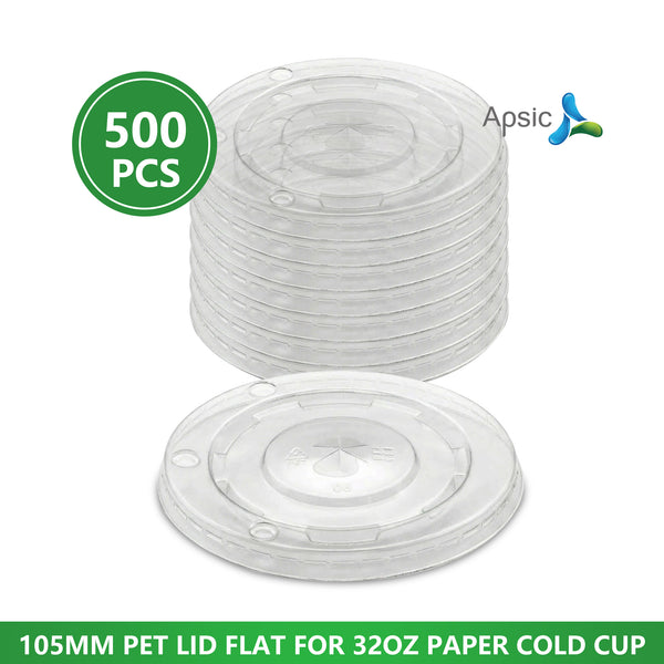 APSIC 105mm PET Flat Lid for 32oz Cold Cup, 500/Case