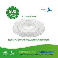 APSIC 105mm PET Flat Lid for 32oz Cold Cup, 500/Case