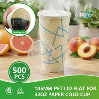 APSIC 105mm PET Flat Lid for 32oz Cold Cup, 500/Case