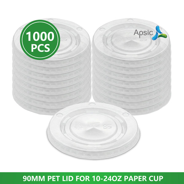 APSIC 90mm PET Flat Lid for 10-24oz Cold Cup, 1000/Case