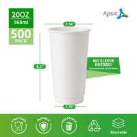APSIC 20oz Double Wall White Paper Hot Cup, 500/Case