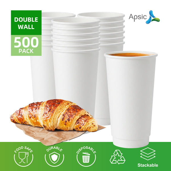 APSIC 20oz Double Wall White Paper Hot Cup, 500/Case