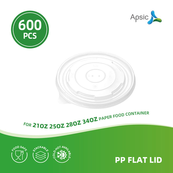 APSIC PP Flat Lid for 21/25/28/34 oz Paper Food Container - Perfect Fit & Secure Seal - 600 Count