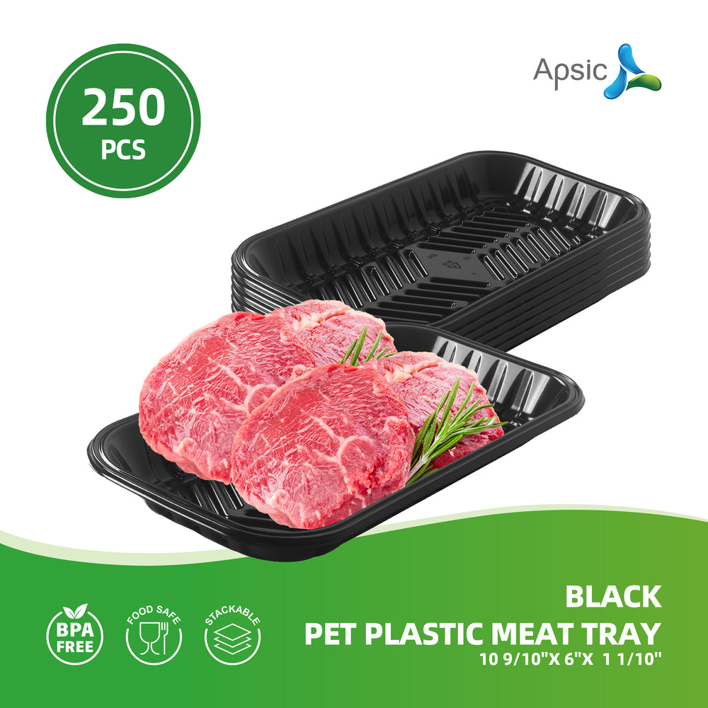 APSIC Black PET Plastic Meat Tray 10 9/10