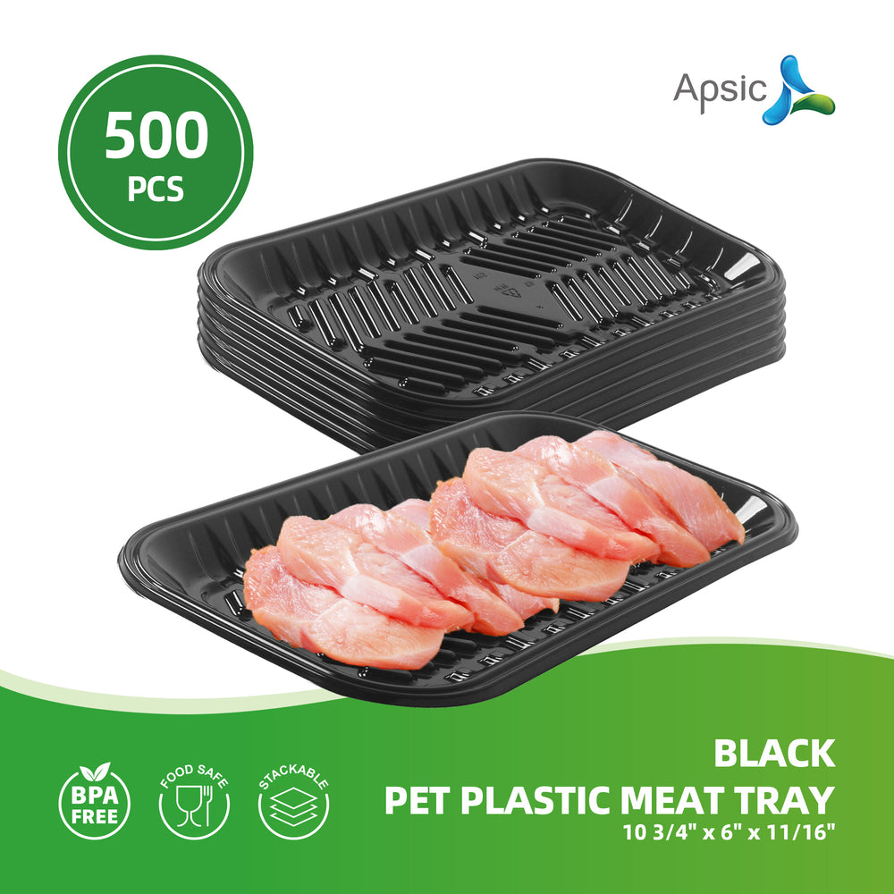 APSIC Black PET Plastic Meat Tray 10 3/4
