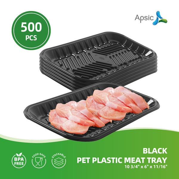 APSIC Black PET Plastic Meat Tray 10 3/4