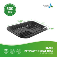 APSIC Black PET Plastic Meat Tray 10 3/4