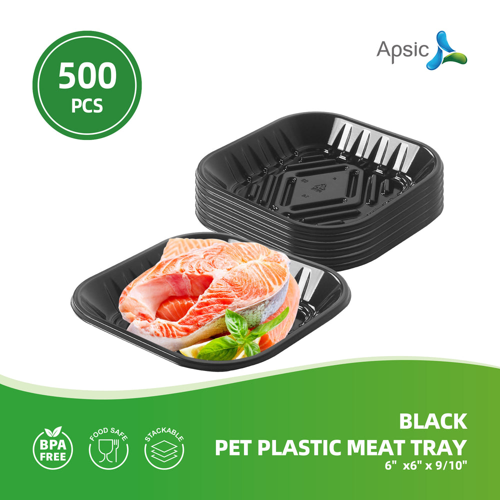 APSIC Black PET Plastic Meat Tray 6