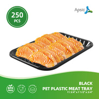 APSIC Black PET Plastic Meat Tray 11 3/4