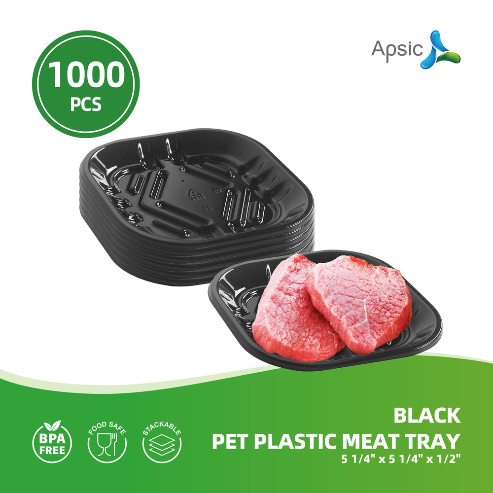 APSIC Black PET Plastic Meat Tray 5 1/4