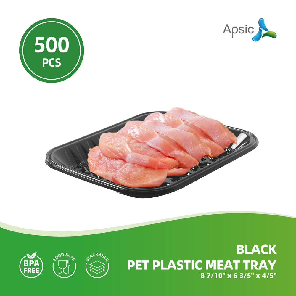 APSIC Black PET Plastic Meat Tray 8 7/10