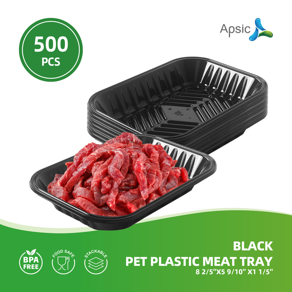 APSIC Black PET Plastic Meat Tray 8 2/5