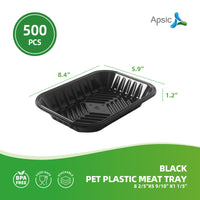 APSIC Black PET Plastic Meat Tray 8 2/5
