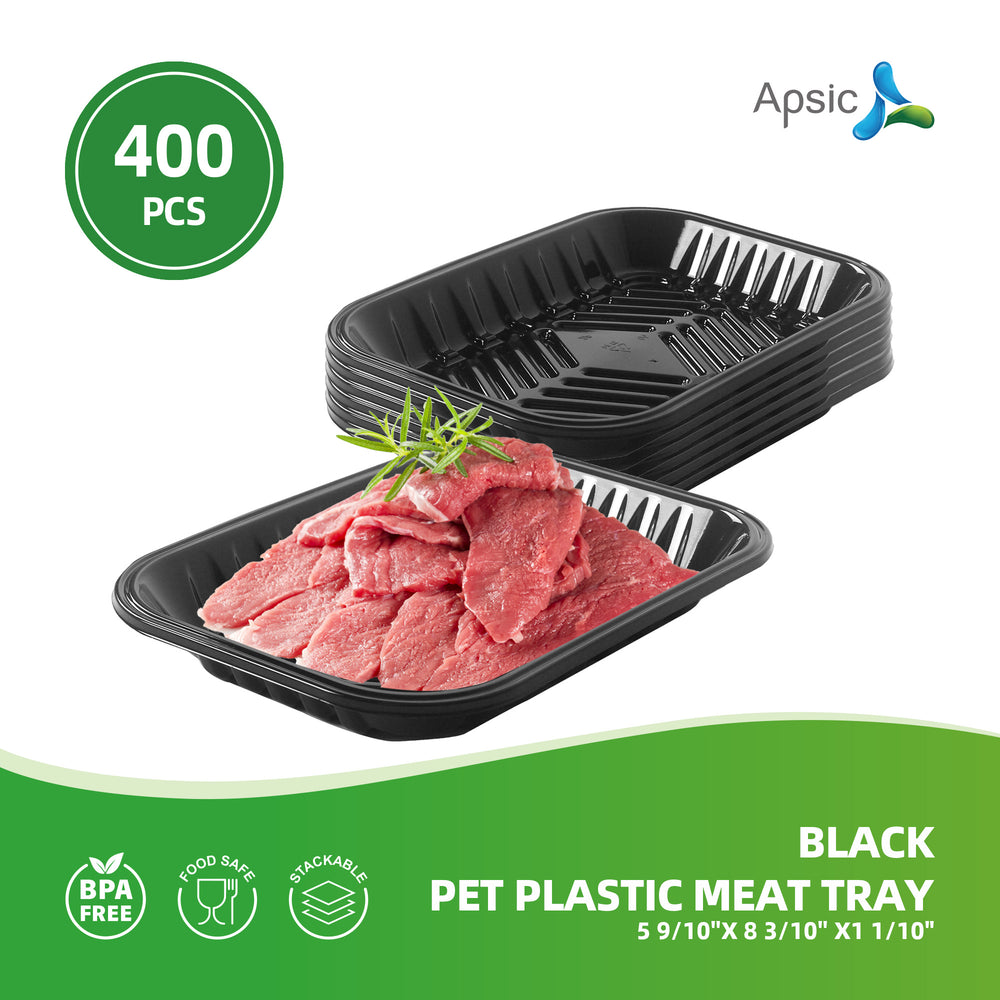 APSIC Black PET Plastic Meat Tray 5 9/10