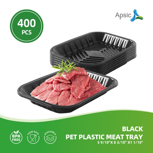 APSIC Black PET Plastic Meat Tray 5 9/10