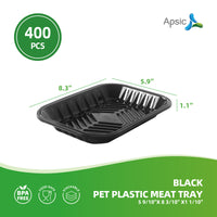 APSIC Black PET Plastic Meat Tray 5 9/10