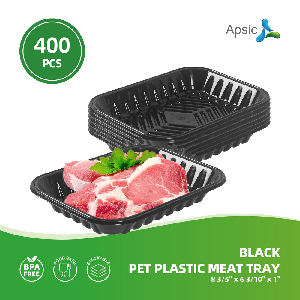 APSIC Black PET Plastic Meat Tray 8 3/5