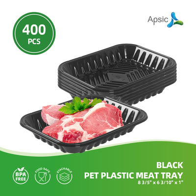APSIC Black PET Plastic Meat Tray 8 3/5