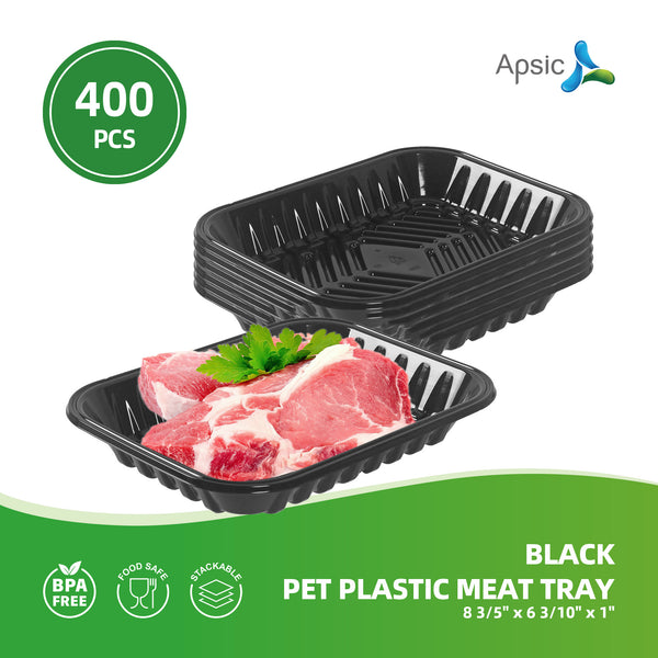 APSIC Black PET Plastic Meat Tray 8 3/5