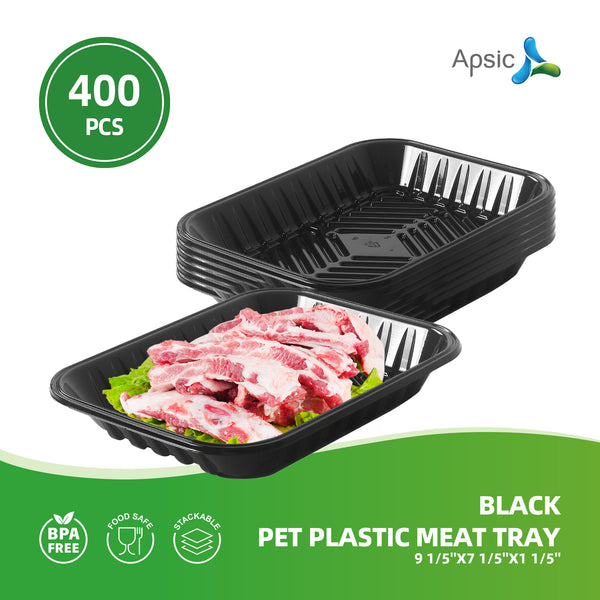 APSIC Black PET Plastic Meat Tray 9 1/5