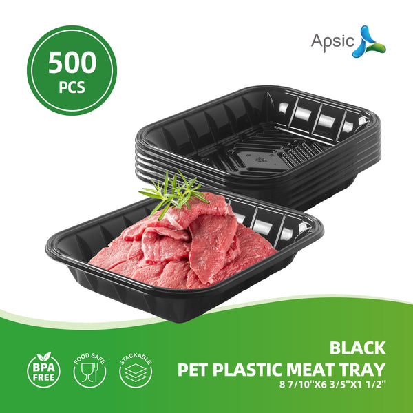 APSIC Black PET Plastic Meat Tray 8 7/10