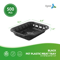 APSIC Black PET Plastic Meat Tray 8 7/10
