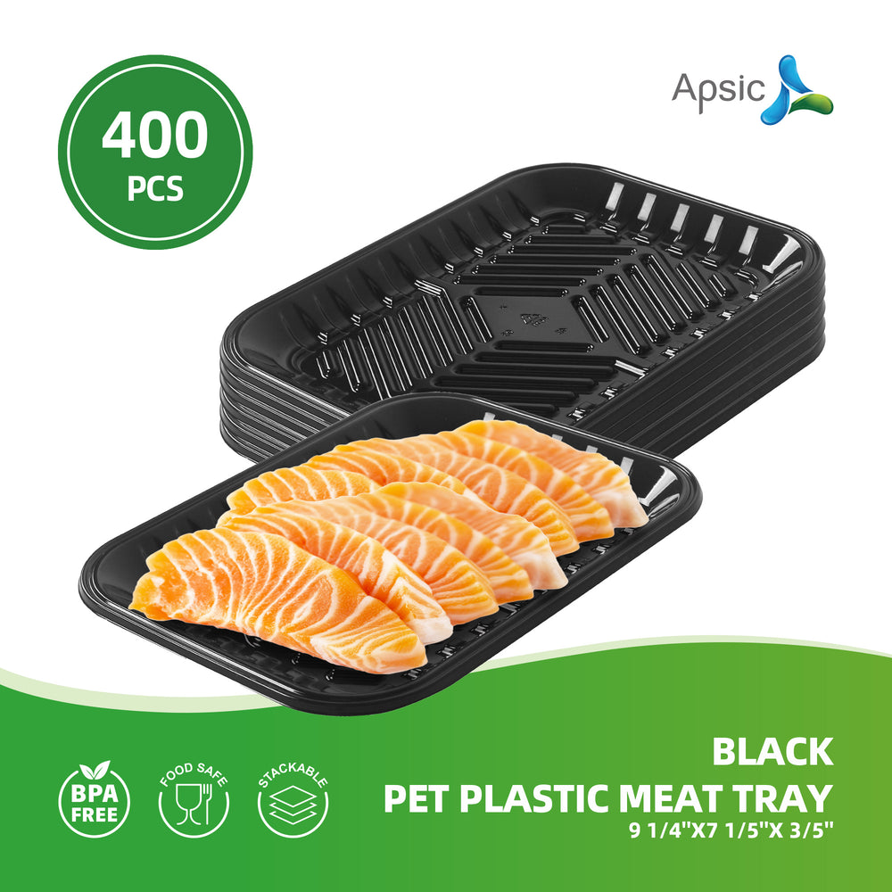 APSIC Black PET Plastic Meat Tray 9 1/4