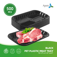 APSIC Black PET Plastic Meat Tray 10 1/3