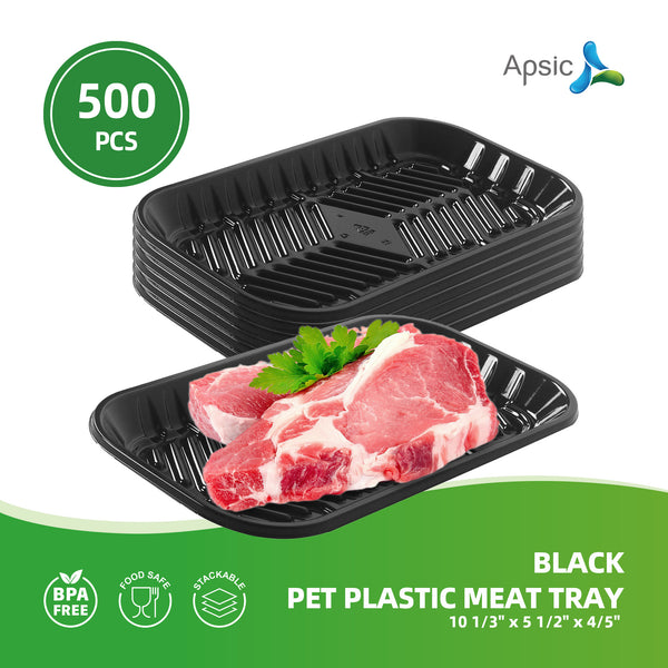APSIC Black PET Plastic Meat Tray 10 1/3