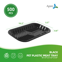 APSIC Black PET Plastic Meat Tray 10 1/3