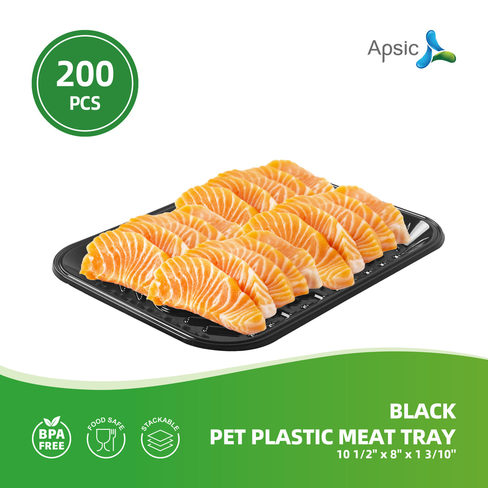 APSIC Black PET Plastic Meat Tray 10 1/2