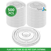 APSIC PET Flat Lid for 32oz 107mm Cold Cup, 500/Case