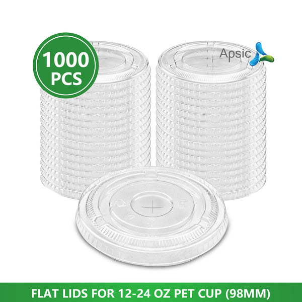 APSIC PET Flat Lid for 12-24oz 98mm Cold Cup, 1000/Case