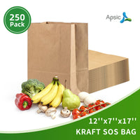 APSIC 1/6 BBL Kraft Grocery Bags 12x7x17, 250 Pack (SB-01)