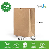 APSIC 1/6 BBL Kraft Grocery Bags 12x7x17, 250 Pack (SB-01)