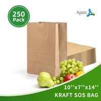 APSIC 1/8 BBL Kraft Grocery Bags 10x7x14, 250 Pack (SB-02)