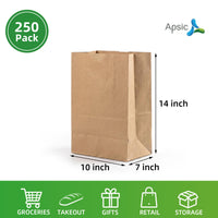APSIC 1/8 BBL Kraft Grocery Bags 10x7x14, 250 Pack (SB-02)