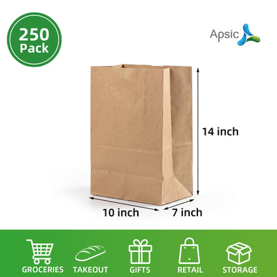 APSIC 1/8 BBL Kraft Grocery Bags 10x7x14, 250 Pack (SB-02)