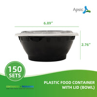 APSIC 32 oz Clear Plastic Food Container Bowl with Lid - Reusable & Microwave Safe - 150 Count