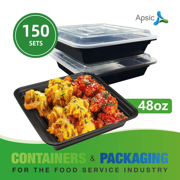 APSIC 48Oz Plastic Food Container With Lid (Square)